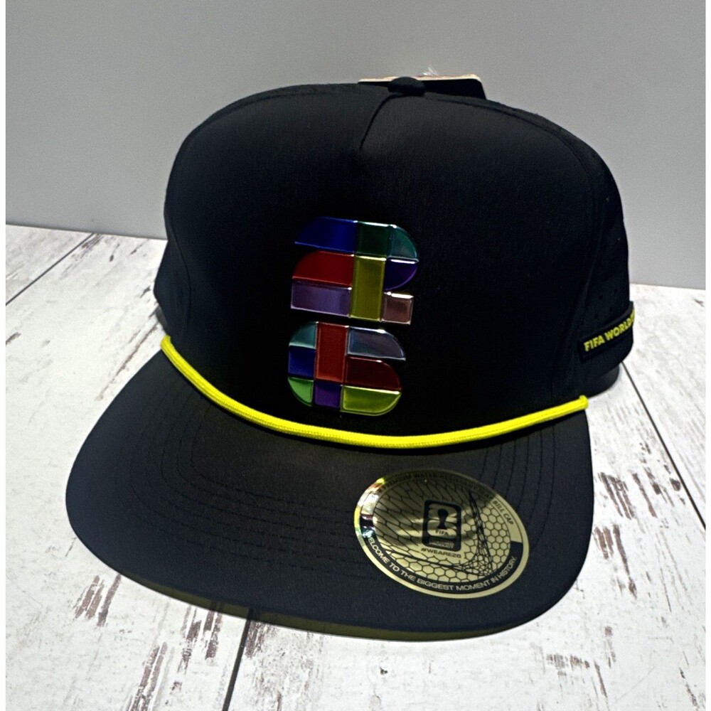 FIFA World Cup Soccer Snapback Cap Black/Yellow with Multicolor Logo